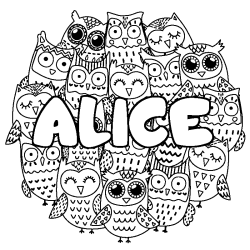 Coloración del nombre ALICE - decorado búhos