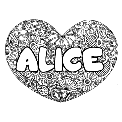 Dibujo para colorear ALICE - decorado mandala de coraz&oacute;n