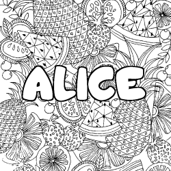 Coloración del nombre ALICE - decorado mandala de frutas