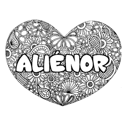 Coloración del nombre ALIÉNOR - decorado mandala de corazón