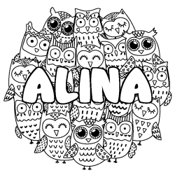 Coloración del nombre ALINA - decorado búhos