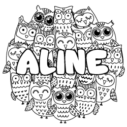 Coloración del nombre ALINE - decorado búhos