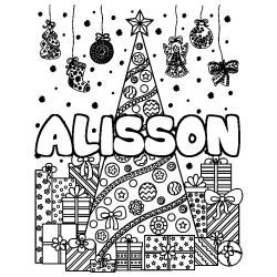 Dibujo para colorear ALISSON - decorado &aacute;rbol de Navidad y regalos