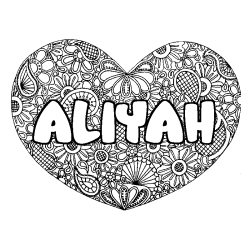 Coloración del nombre ALIYAH - decorado mandala de corazón