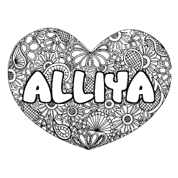 Coloración del nombre ALLIYA - decorado mandala de corazón