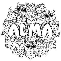 Coloración del nombre ALMA - decorado búhos
