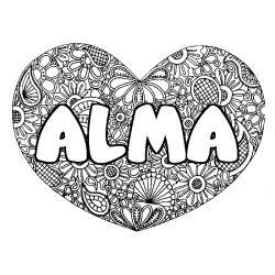 Coloración del nombre ALMA - decorado mandala de corazón