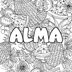 Coloración del nombre ALMA - decorado mandala de frutas