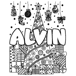 Coloración del nombre ALVIN - decorado árbol de Navidad y regalos