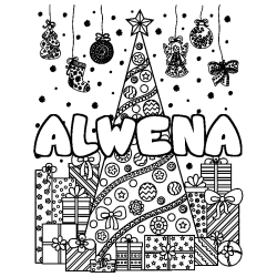 Dibujo para colorear ALWENA - decorado &aacute;rbol de Navidad y regalos