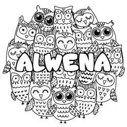 Coloración del nombre ALWENA - decorado búhos