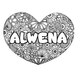 Coloración del nombre ALWENA - decorado mandala de corazón
