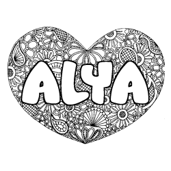 Coloración del nombre ALYA - decorado mandala de corazón