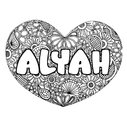 Coloración del nombre ALYAH - decorado mandala de corazón