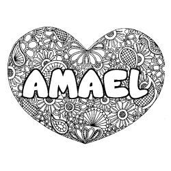 Coloración del nombre AMAEL - decorado mandala de corazón