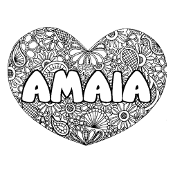 Coloración del nombre AMAIA - decorado mandala de corazón