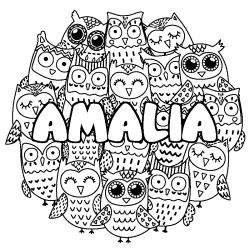 Coloración del nombre AMALIA - decorado búhos