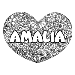 Coloración del nombre AMALIA - decorado mandala de corazón