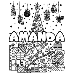 Dibujo para colorear AMANDA - decorado &aacute;rbol de Navidad y regalos