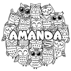 Coloración del nombre AMANDA - decorado búhos