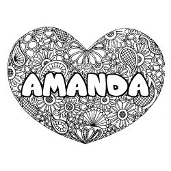 Coloración del nombre AMANDA - decorado mandala de corazón