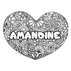 Coloración del nombre AMANDINE - decorado mandala de corazón