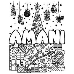 Dibujo para colorear AMANI - decorado &aacute;rbol de Navidad y regalos