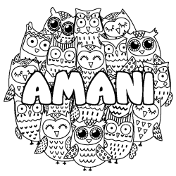Coloración del nombre AMANI - decorado búhos