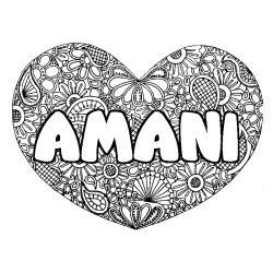 Coloración del nombre AMANI - decorado mandala de corazón