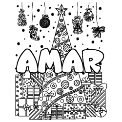 Coloración del nombre AMAR - decorado árbol de Navidad y regalos