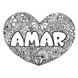 Coloración del nombre AMAR - decorado mandala de corazón