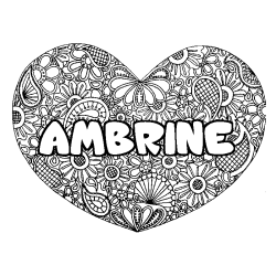Coloración del nombre AMBRINE - decorado mandala de corazón