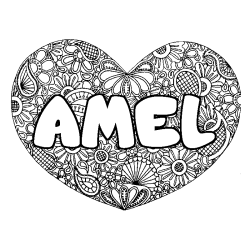 Coloración del nombre AMEL - decorado mandala de corazón