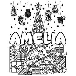 Coloración del nombre AMÉLIA - decorado árbol de Navidad y regalos