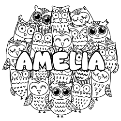 Coloración del nombre AMÉLIA - decorado búhos