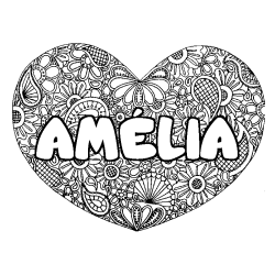 Coloración del nombre AMÉLIA - decorado mandala de corazón
