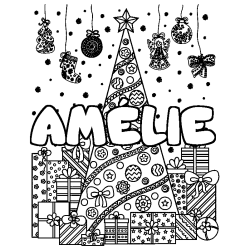 Dibujo para colorear AM&Eacute;LIE - decorado &aacute;rbol de Navidad y regalos