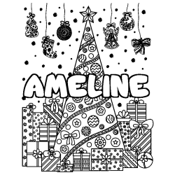 Dibujo para colorear AMELINE - decorado &aacute;rbol de Navidad y regalos