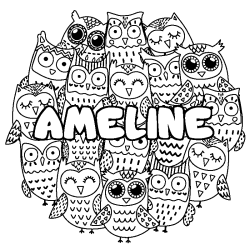 Coloración del nombre AMELINE - decorado búhos