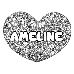 Coloración del nombre AMELINE - decorado mandala de corazón