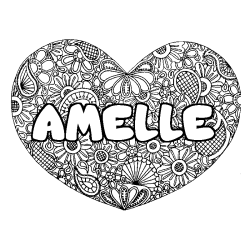 Coloración del nombre AMELLE - decorado mandala de corazón