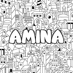 Coloración del nombre AMINA - decorado ciudad