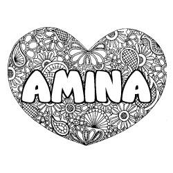 Coloración del nombre AMINA - decorado mandala de corazón