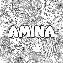 Coloración del nombre AMINA - decorado mandala de frutas