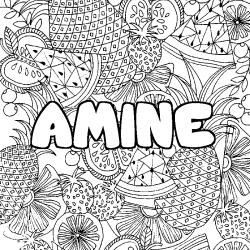 Coloración del nombre AMINE - decorado mandala de frutas