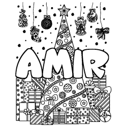 Coloración del nombre AMIR - decorado árbol de Navidad y regalos