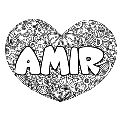 Coloración del nombre AMIR - decorado mandala de corazón