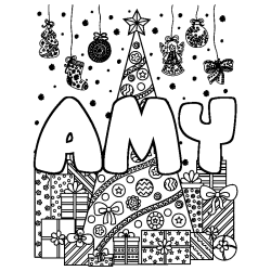 Coloración del nombre AMY - decorado árbol de Navidad y regalos
