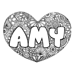 Coloración del nombre AMY - decorado mandala de corazón