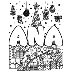Coloración del nombre ANA - decorado árbol de Navidad y regalos